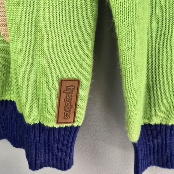 TIPSY ELVES Funny Knit Sweater Green Navy Mens Size S - Picture 4 of 10